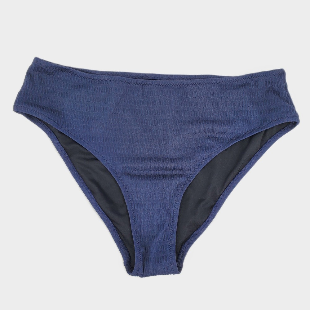 Cupshe Textured High Waist Bikini Bottom Women Large Navy Blue Lined Stretch New